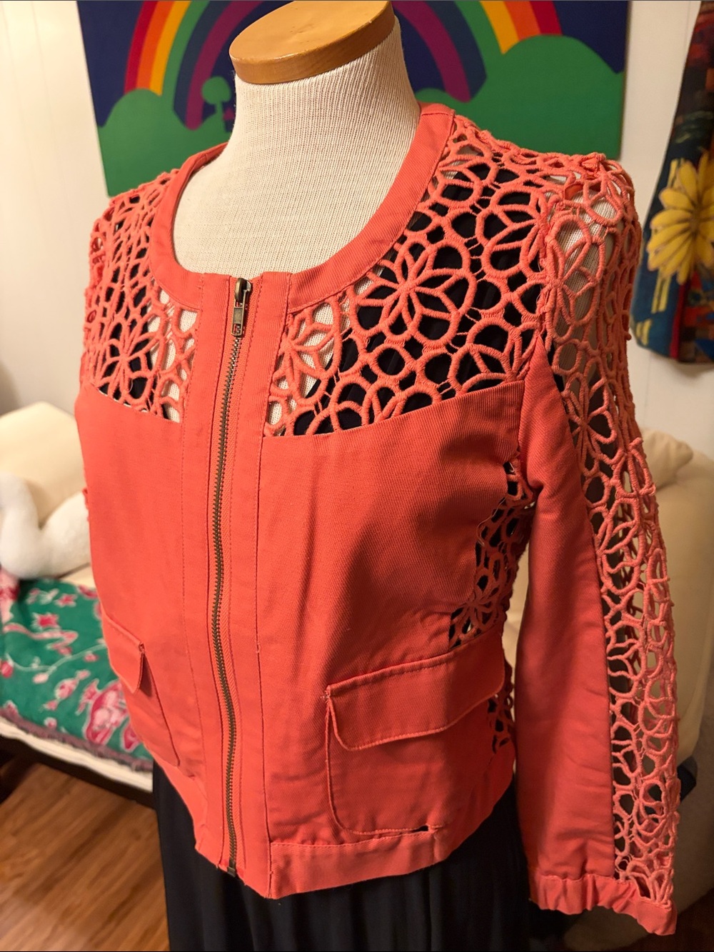 Esley Coral Crochet-Detail Utility Jacket